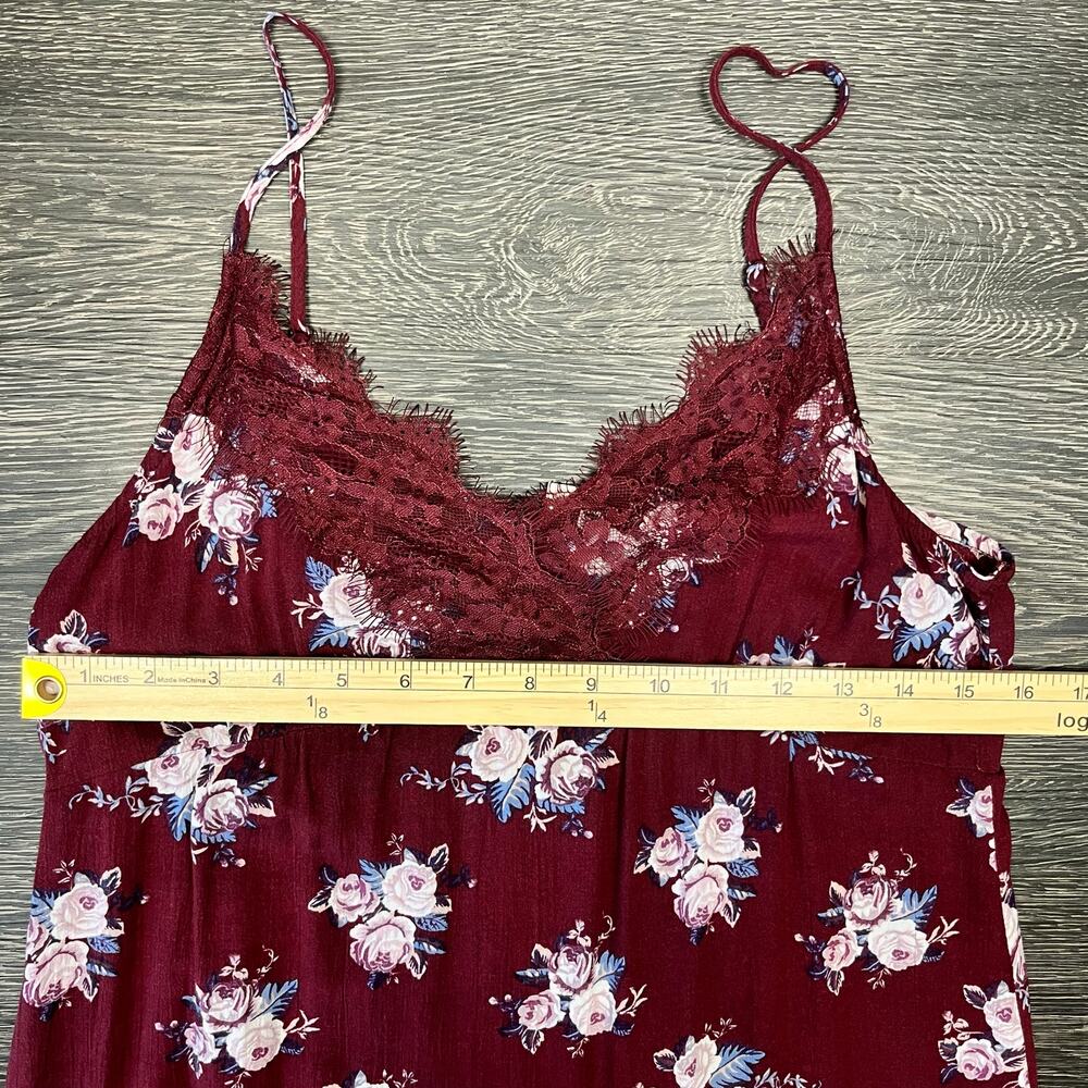 American Eagle Womens Y2k Babydoll Mini Burgundy Floral Dress Small Boho Lace - Picture 4 of 7
